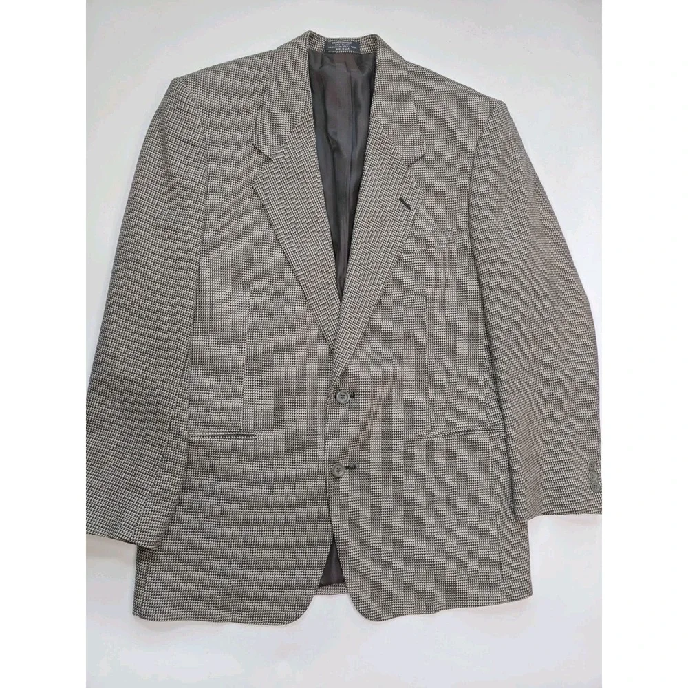 Vtg Nino Cerruti Mens Sports Coat 39R Beige Geometric Wool Blazer Made in USA